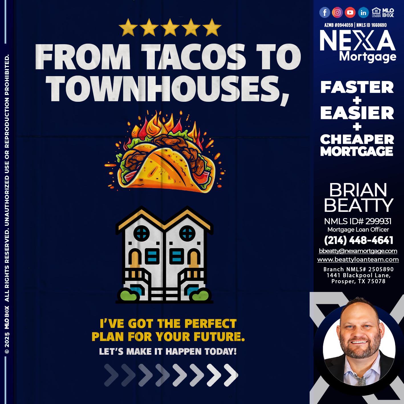 from tacos to townhomes - Brian Beatty -Mortgage Loan Officer