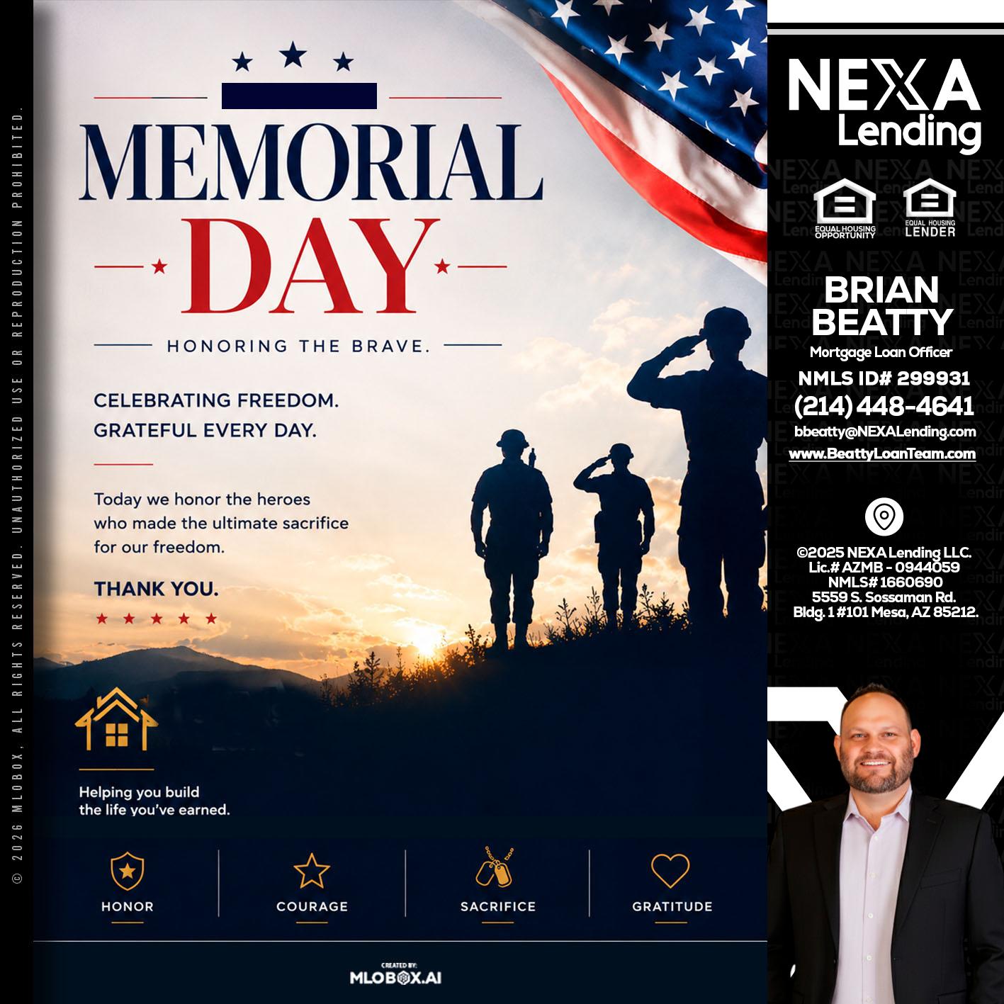 MEMORIAL DAY - Brian Beatty -Mortgage Loan Officer