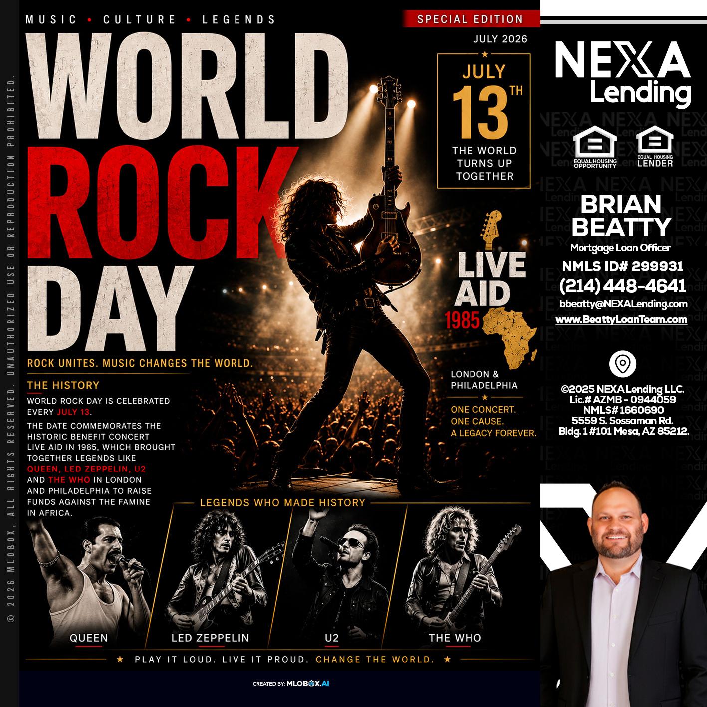 WORLD ROCK MUSIC DAY - Brian Beatty -Mortgage Loan Officer