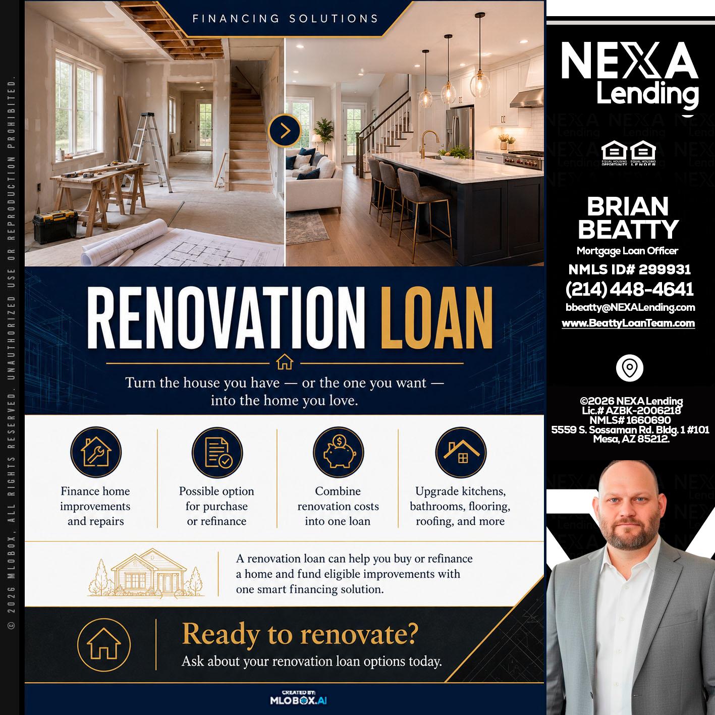 RENOVATION LOAN - Brian Beatty -Mortgage Loan Officer