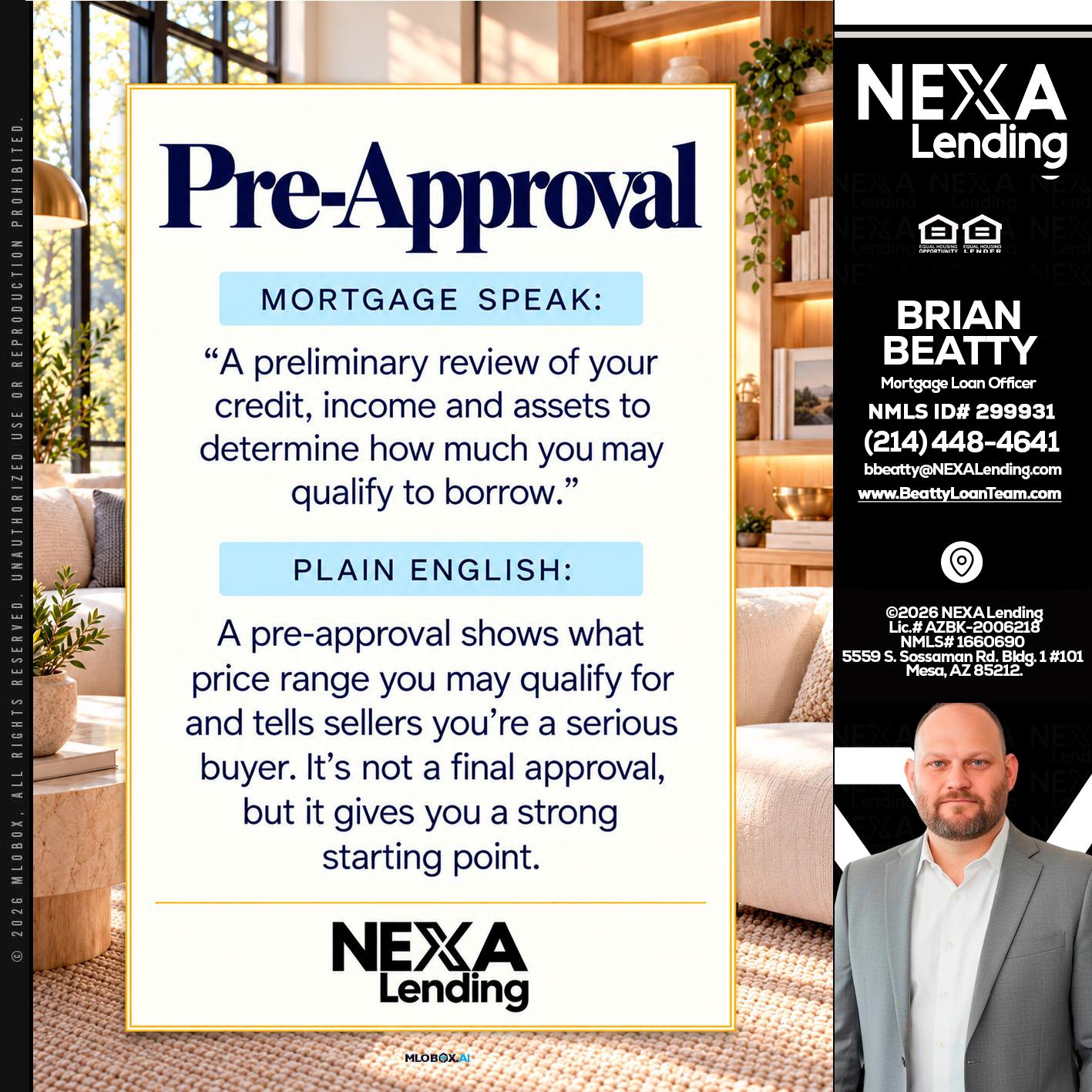 PREAPROVAL - Brian Beatty -Mortgage Loan Officer